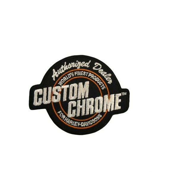 Harley Davidson Sew On Patch Custom Chrome Orange Black and White Embroidered - Picture 1 of 3